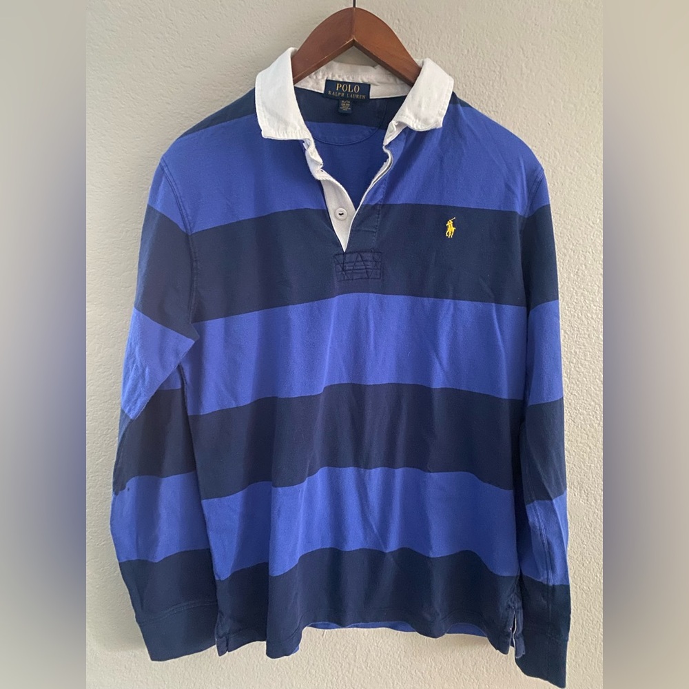 Polo Ralph Lauren Royal Stripe Classic Rugby Long Sleeve Shirt Size XL 18-20